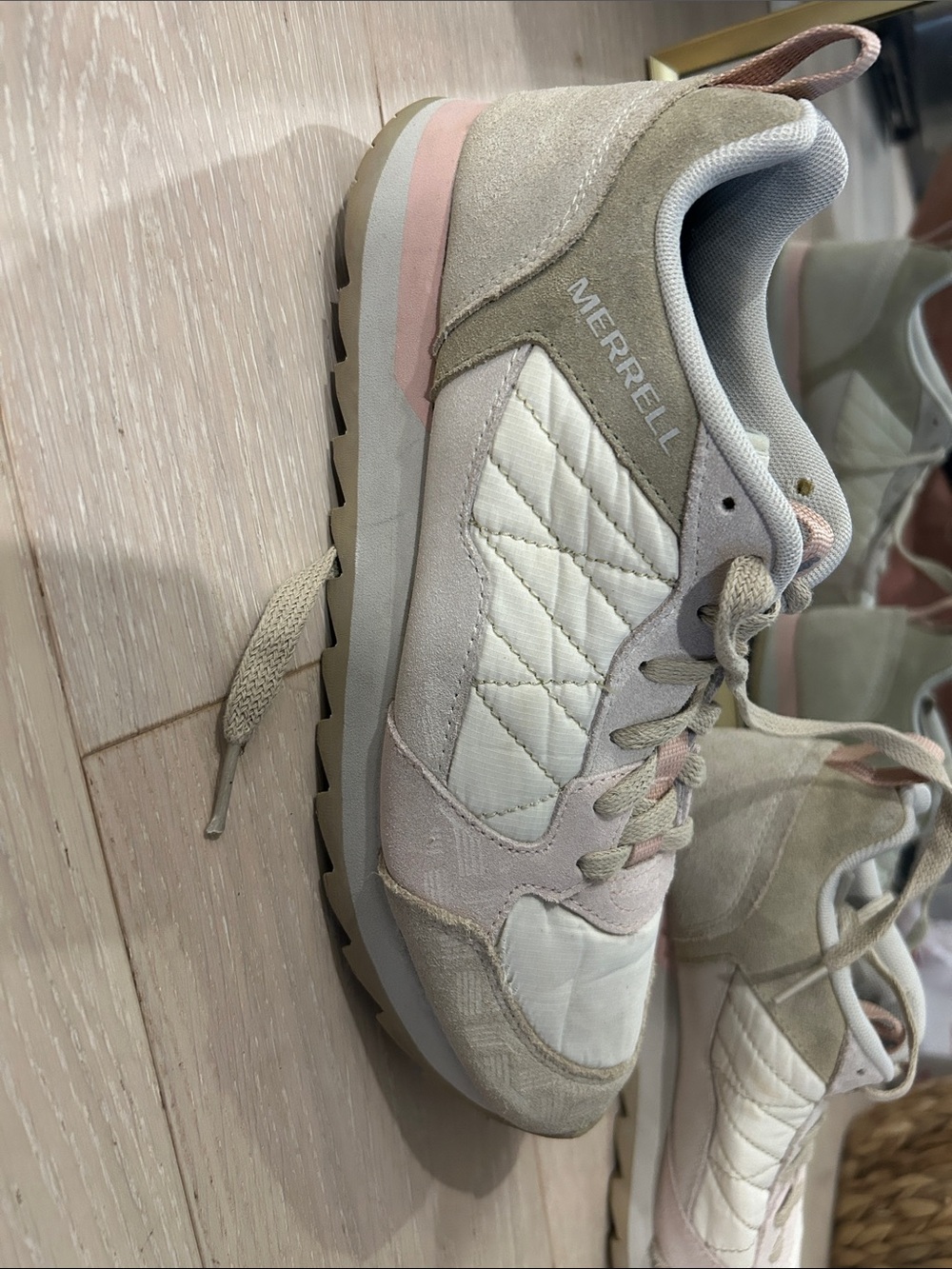 Merrell Women's Cream and Pink Quilted Suede Sneakers
